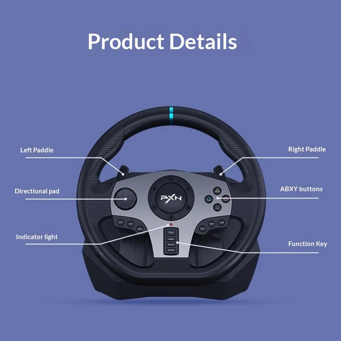 PXN V9 Racing Steering Wheel Set for Sony PlayStation 4 / 3 / Nintendo Switch / Xbox One with Manual Shifter 3-Pedal Panel - Black - 6