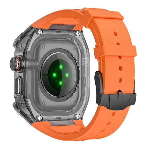Silicone Strap for Apple Watch Ultra 49mm / Ultra 2 49mm / Ultra 3 49mm Rugged Watch Case with Band Sport Wristband - Black+Orange - 1