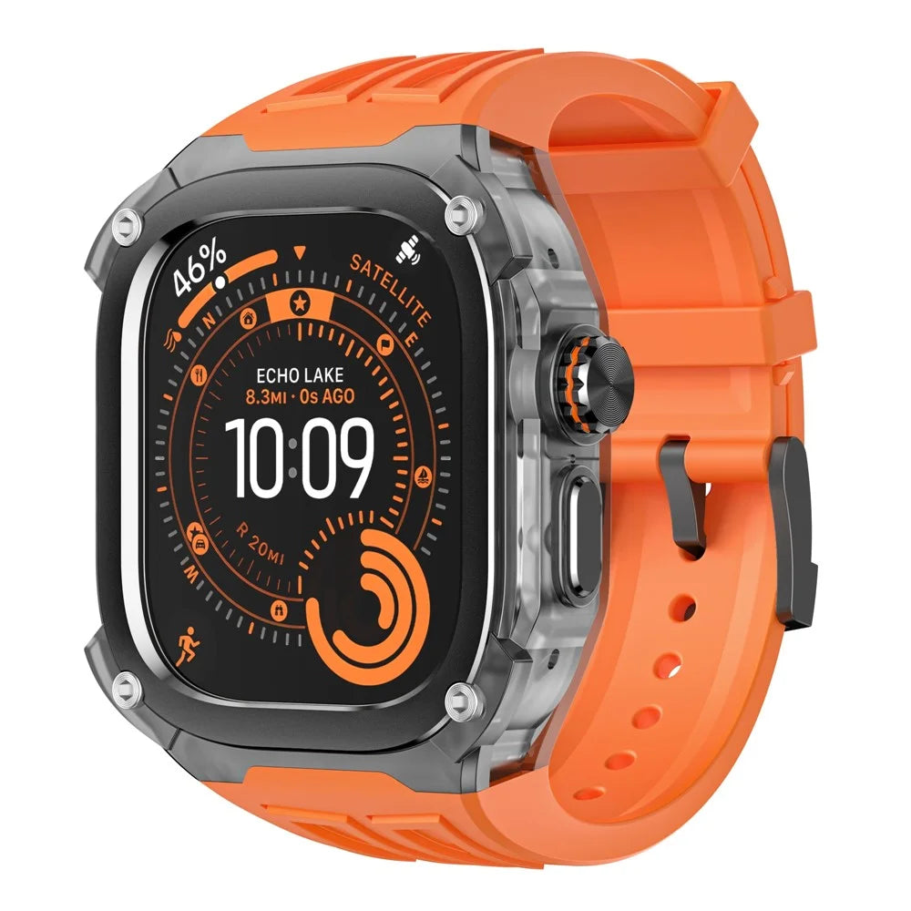 Silicone Strap for Apple Watch Ultra 49mm / Ultra 2 49mm / Ultra 3 49mm Rugged Watch Case with Band Sport Wristband - Black+Orange - 2