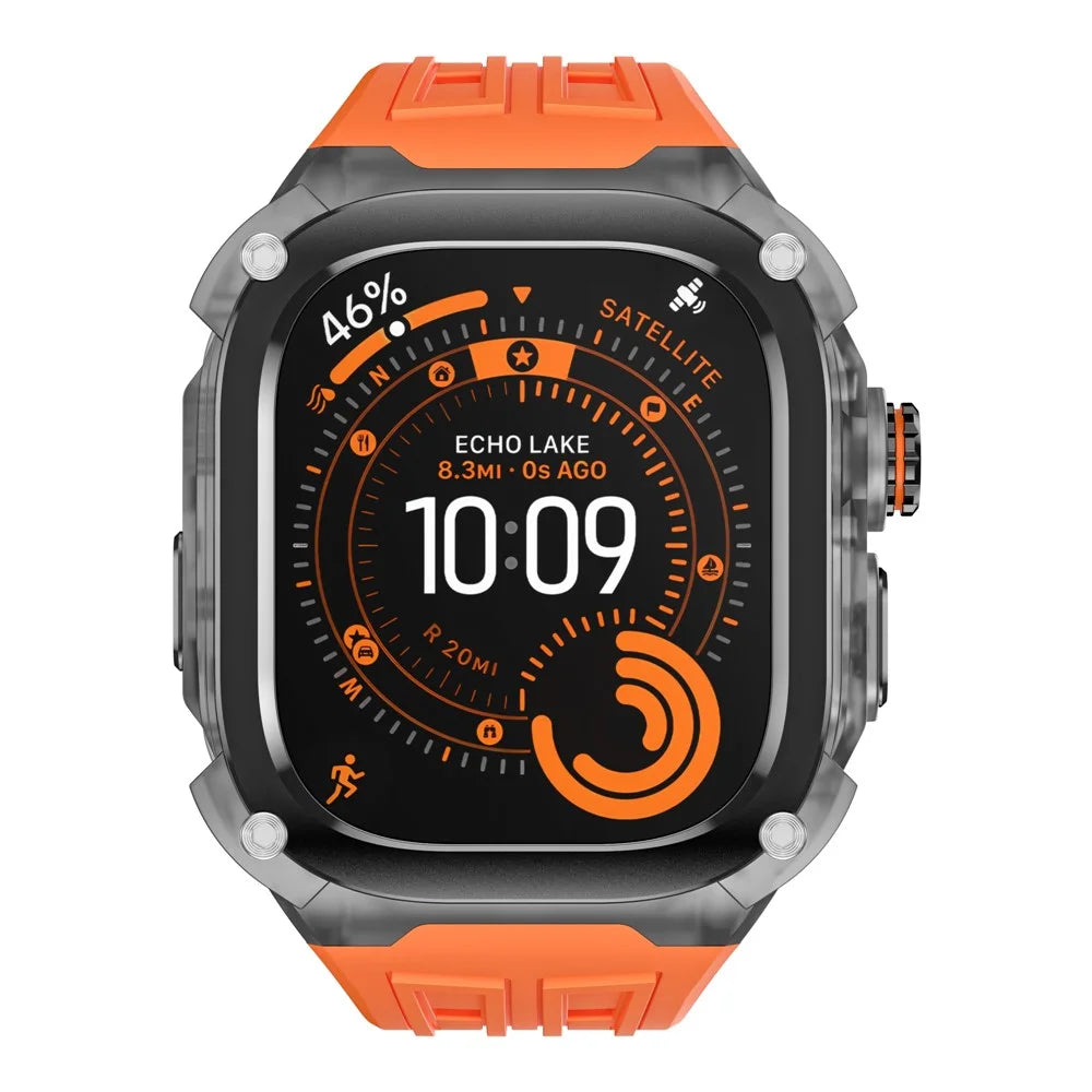 Silicone Strap for Apple Watch Ultra 49mm / Ultra 2 49mm / Ultra 3 49mm Rugged Watch Case with Band Sport Wristband - Black+Orange - 3
