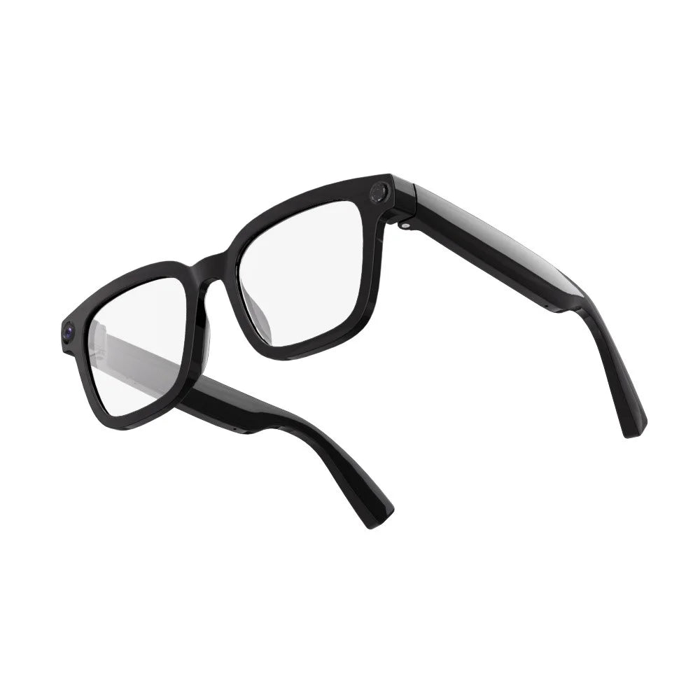 V03Pro AI Smart Glasses 800W Camera 1200P Video Bluetooth-compatible 5.3 Open Ear Music Eyeglasses - Black / Anti-Blue Light Lens - 1