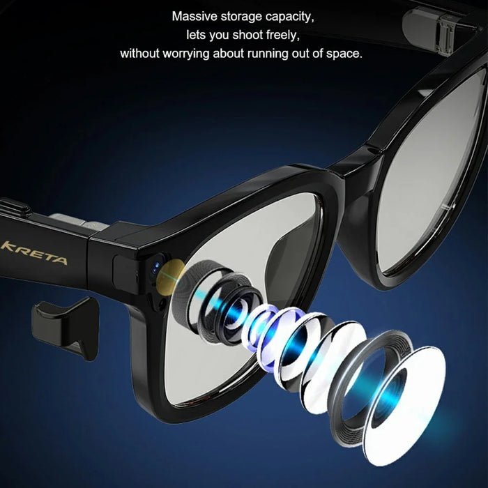 KRETA V52 Smart Glasses 8MP HD Camera Six-Axis Stabilization AI Translation Music Eyeglasses - Black - 4