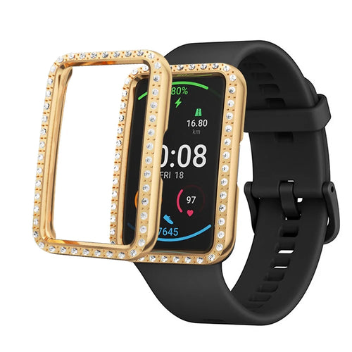 Rhinestone Decor Protective Cover Electroplating Hard PC Frame for Huawei Watch Fit - Rose Gold - 1