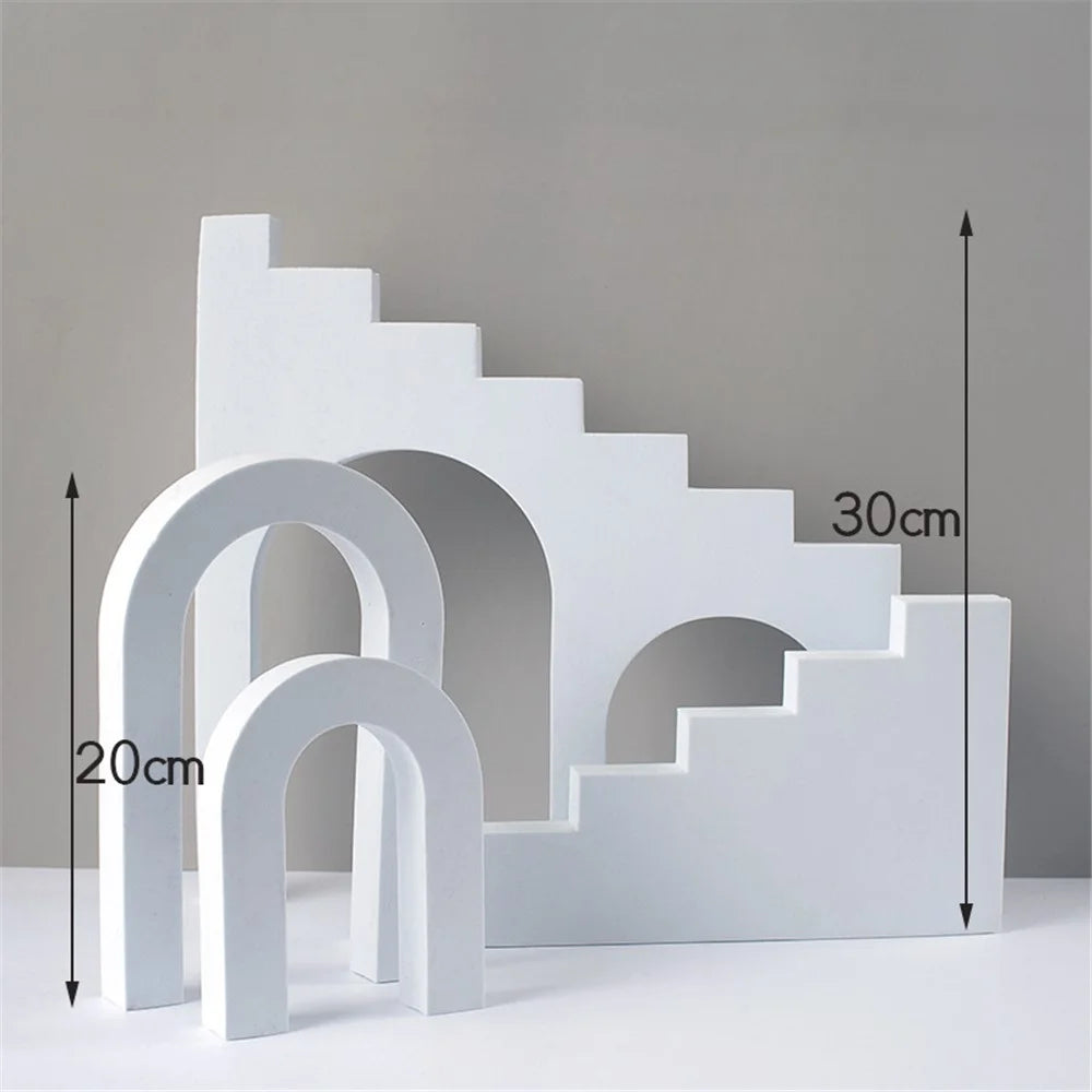 4Pcs/Set Ladder & Arch Table Ornament Jewelry Cosmetics Shooting Background Geometric Photography Prop - White - 4