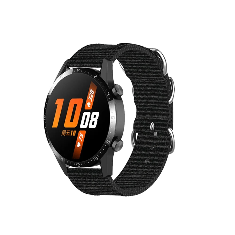 20mm Elastic Nylon Watch Band Smart Bracelet Strap with 3 Ring Buckles for Huawei Watch GT3 42mm / Watch GT2 42mm / Watch 3 Pro New / Watch 3 Pro - Black - 2
