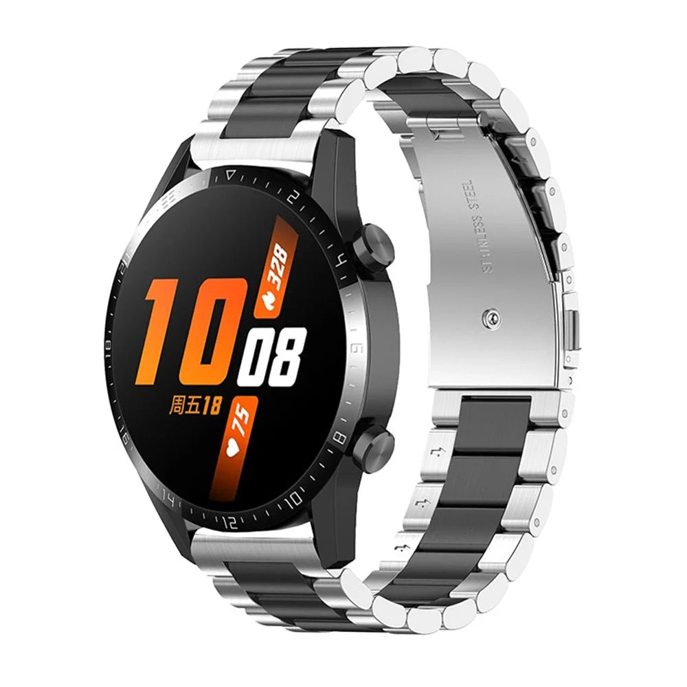 22mm 3-bead Stainless Steel Smart Watch Band Bracelet Strap for Huawei Watch GT 4 46mm / Watch 4 Pro / Watch 4 / GT 3 46mm / GT Runner / Huawei Watch GT 4 46mm / Garmin Forerunner 255 / Forerunner 265 / Forerunner 265 Music /  Honor Watch GS 3i - Silver - 3
