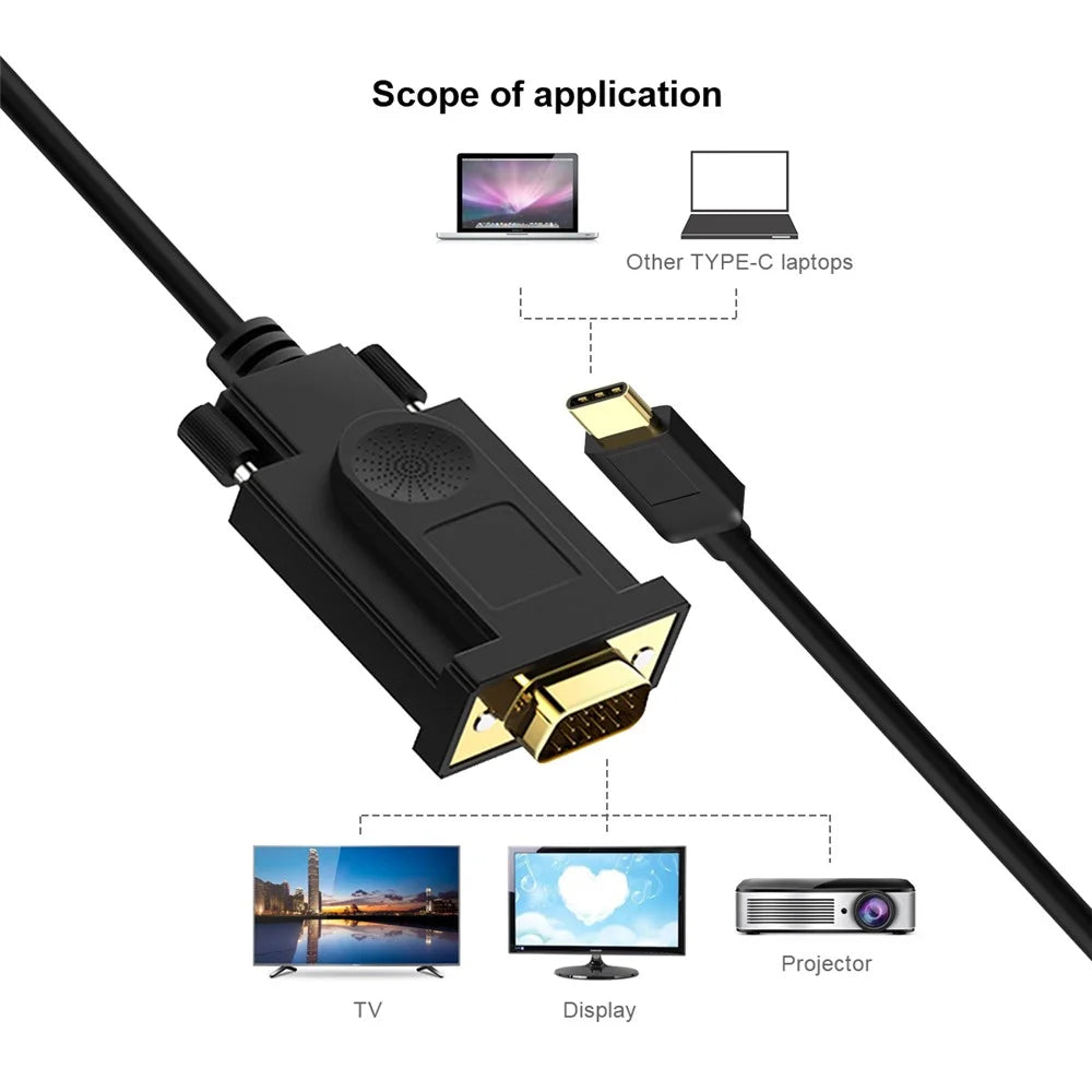 QGEEM UA17 1.8m USB-C Male to VGA Male 1080P HD Video Adapter Cable - 2