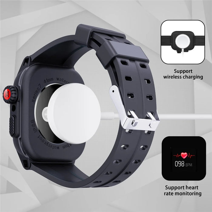 SHELLBOX For Apple Watch Series 8 41mm / 7 41mm IP68 Waterproof Case with Silicone Watch Band Smart Watch Protector Replacement Strap - 6