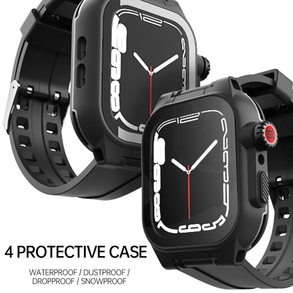 SHELLBOX Waterproof Case For Apple Watch Series 8 45mm / 7 45mm Shockproof Screen Protective Case with Silicone Watch Band - 3