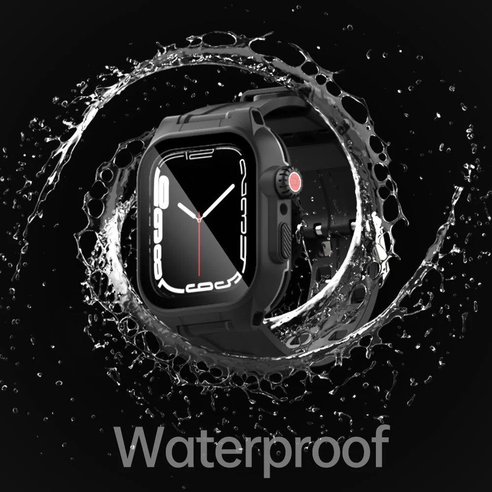 SHELLBOX Waterproof Case For Apple Watch Series 8 45mm / 7 45mm Shockproof Screen Protective Case with Silicone Watch Band - 5
