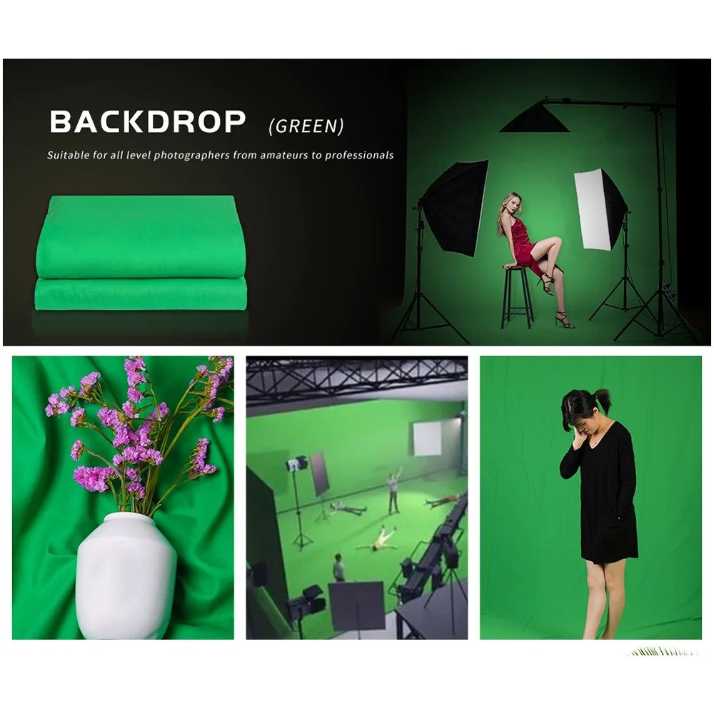 3*2m Solid Color Background for Photo Studio Green Screen Chroma Key Photography Backdrop - Green - 3
