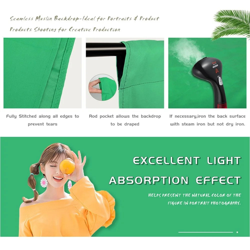 3*2m Solid Color Background for Photo Studio Green Screen Chroma Key Photography Backdrop - Green - 5