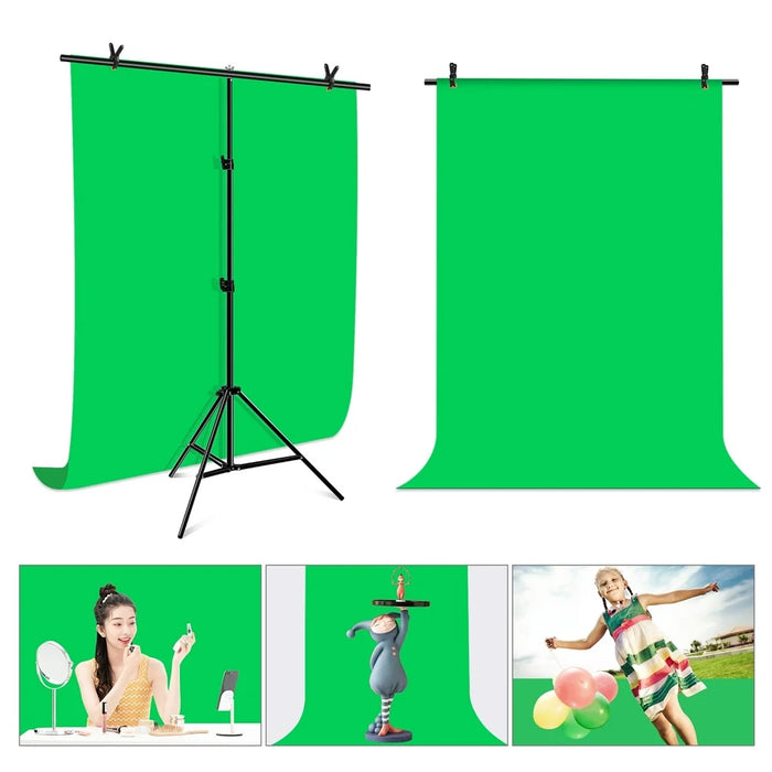PULUZ PU5204G 1x2m 120g Thicken Background with T-shape Stand and 3 Clamps for Photo Studio Green Screen Chroma Key Photography Backdrop - 2