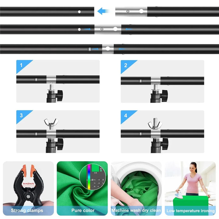 PULUZ PU5204G 1x2m 120g Thicken Background with T-shape Stand and 3 Clamps for Photo Studio Green Screen Chroma Key Photography Backdrop - 3