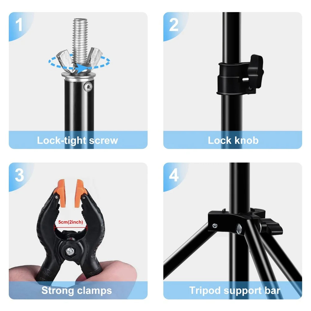 PULUZ PU5205G 2x2m Photo Studio Photography Backdrop Kit Set 120g Thicken Background with T-shape Stand and 4 Clamps - 3