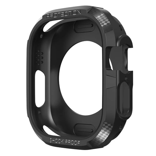 For Apple Watch Ultra 3 / Ultra 2 / Ultra 49mm Carbon Fiber Texture TPU Watch Case Cushion Reinforced Corners Shockproof Protective Bumper Frame Cover - Black - 1