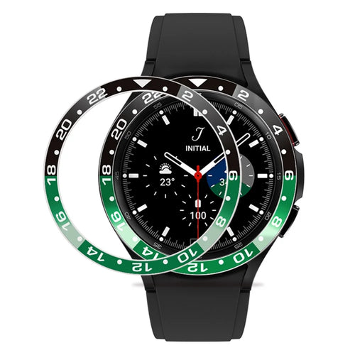 For Samsung Galaxy Watch4 Classic 42mm Watch Bezel Dual-Color Metal Watch Bezel Insert Ring Adhesive Frame (Type B) - Black + Green - 1