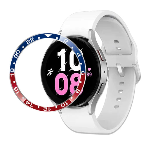 For Samsung Galaxy Watch 5 / 4 44mm Metal Watch Bezel Dual-Color Smart Watch Protective Ring Adhesive Cover (Type B) - Blue + Red - 1