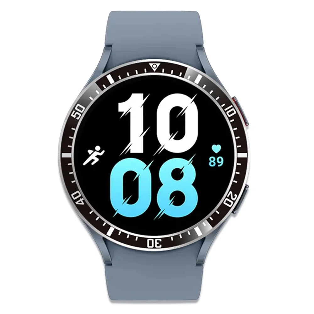 For Samsung Galaxy Watch 5 / 4 44mm Watch Bezel Insert Adhesive Metal Ring Frame Replacement (Type A) - Black / White Characters - 3