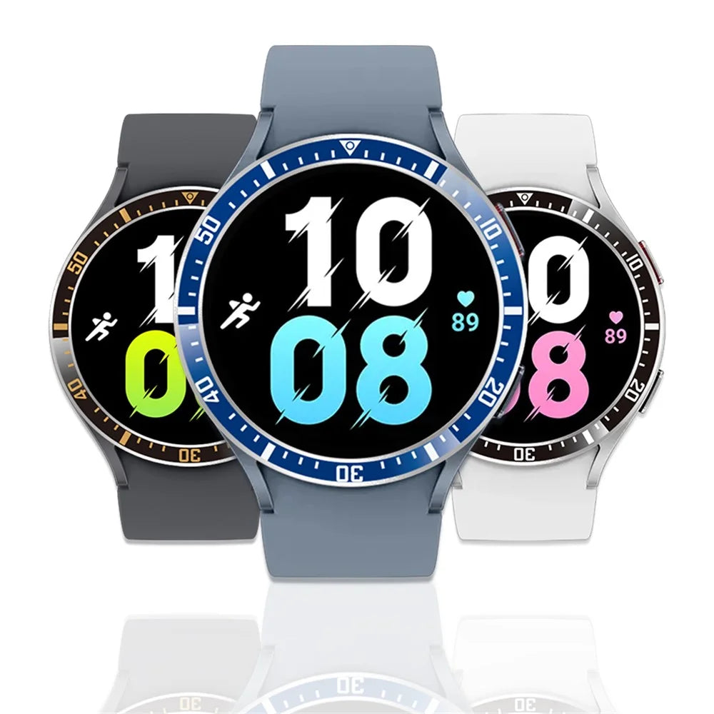 For Samsung Galaxy Watch 5 / 4 44mm Watch Bezel Insert Adhesive Metal Ring Frame Replacement (Type A) - Black / White Characters - 4