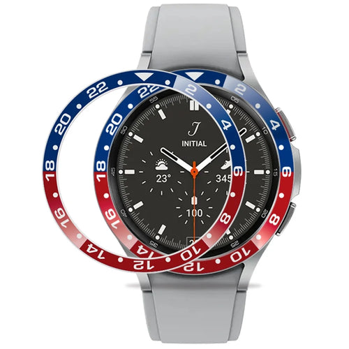 For Samsung Galaxy Watch4 Classic 46mm Bezel Ring Dual-Color Metal Watch Bezel Adhesive Frame Ring Cover (Type B) - Blue + Red - 1