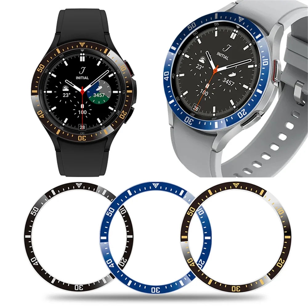 For Samsung Galaxy Watch4 Classic 46mm Metal Bezel Ring Anti-Scratch Bezel Loop Adhesive Cover (Type A) - Black / Gold Characters - 4