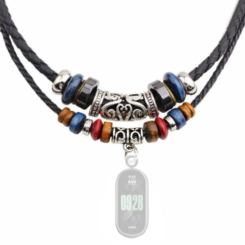 Retro Neck Strap for Xiaomi Smart Band 8 , Dual Layer Beads Decor Braided Leather Watch Necklace Lanyard - 1