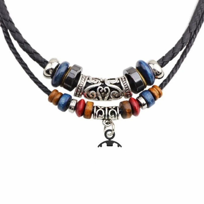 Retro Neck Strap for Xiaomi Smart Band 8 , Dual Layer Beads Decor Braided Leather Watch Necklace Lanyard - 2