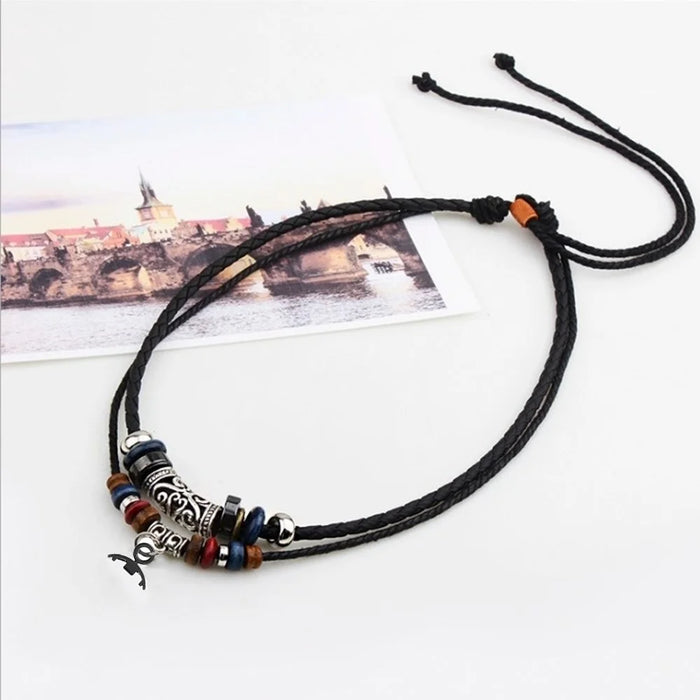 Retro Neck Strap for Xiaomi Smart Band 8 , Dual Layer Beads Decor Braided Leather Watch Necklace Lanyard - 4