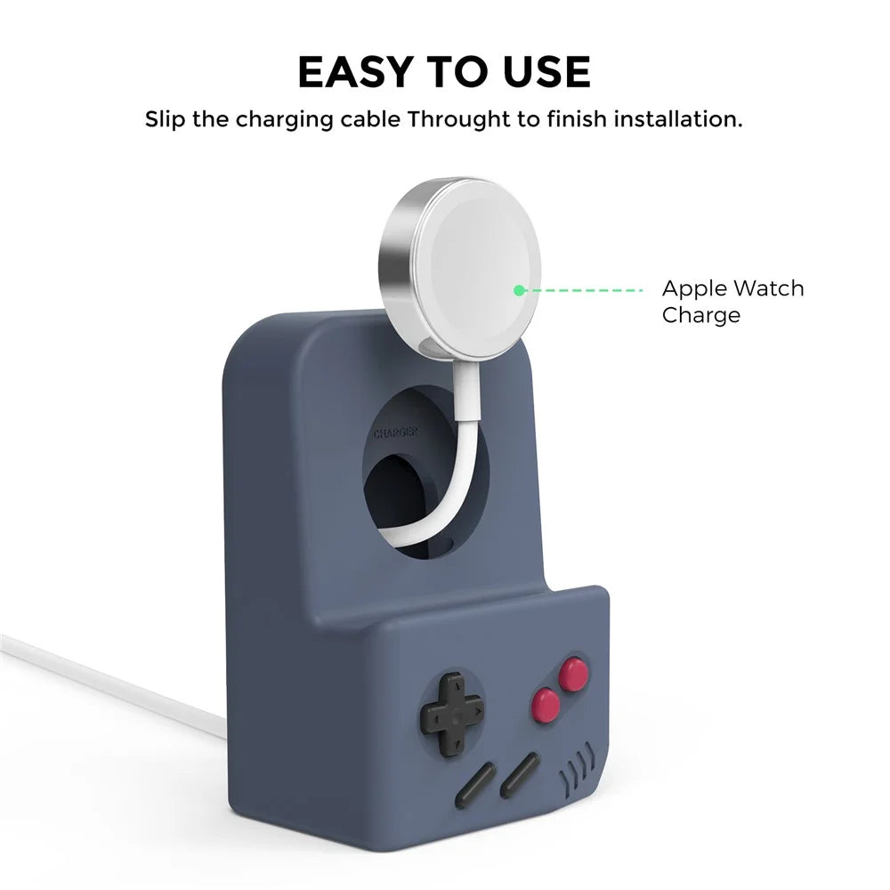AHASTYLE JY14 For Apple Watch Series Watch Charger Holder Silicone Smart Watch Charger Stand (without Charger) - Midnight Blue - 4