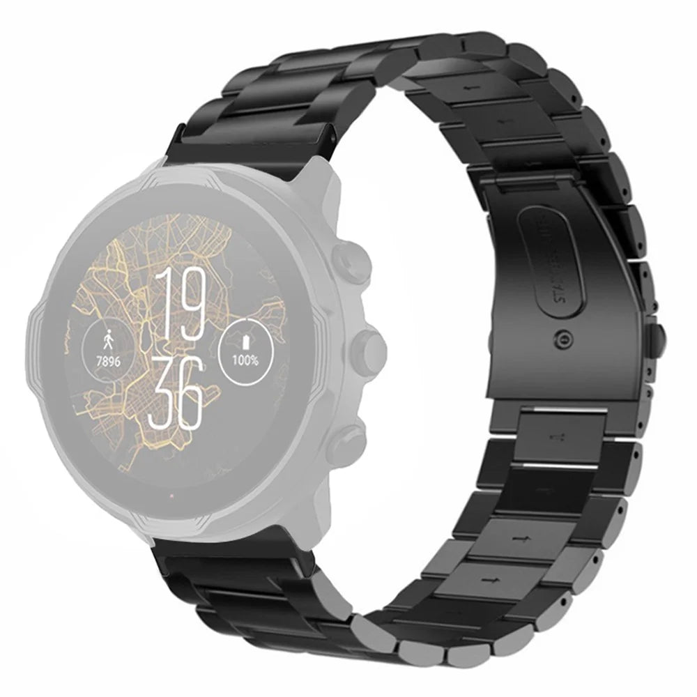 For Suunto Spartan Sport Wrist HR Baro / Suunto 7 Smart Watch Strap 3-Bead 24mm Steel Wrist Band - Black - 1