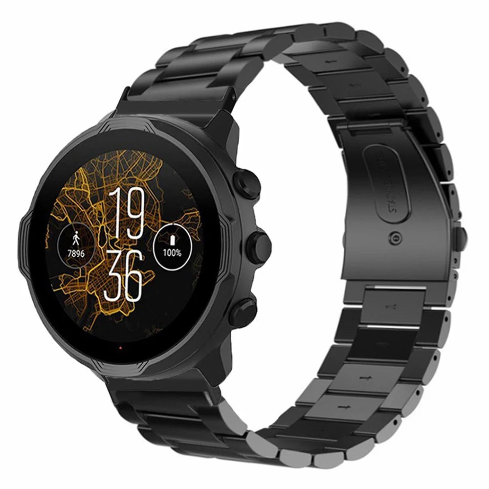 For Suunto Spartan Sport Wrist HR Baro / Suunto 7 Smart Watch Strap 3-Bead 24mm Steel Wrist Band - Black - 4
