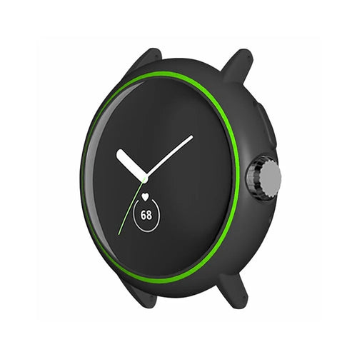 For Google Pixel Watch Hard PC Bumper Frame Cover Edge Protector with 20mm Adapter Connector - Black+Green - 1