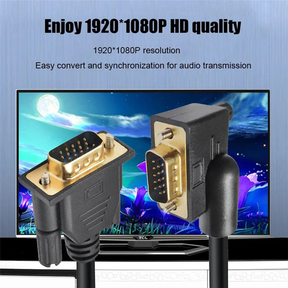 DB-007-RI-1.0M 90 Degree Right Angled VGA RGB Male to Straight Male Extension Cable 3COAX+6C - 3