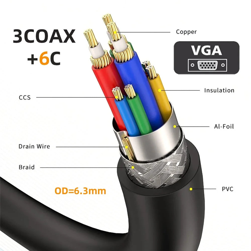 DB-007-LE-1.0M 3COAX+6C 90 Degree Left Angled VGA RGB Male to Straight Male Extension Cable - 5