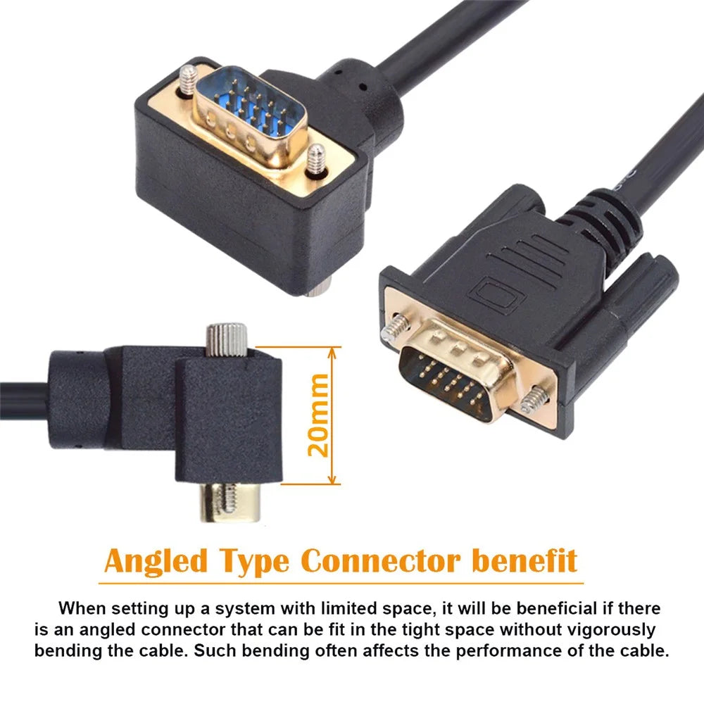 DB-007-DN-1.0M Down Angled VGA RGB Male to Straight Male Extension Cable 3COAX+6C for Monitor / Projector / Computer - 2