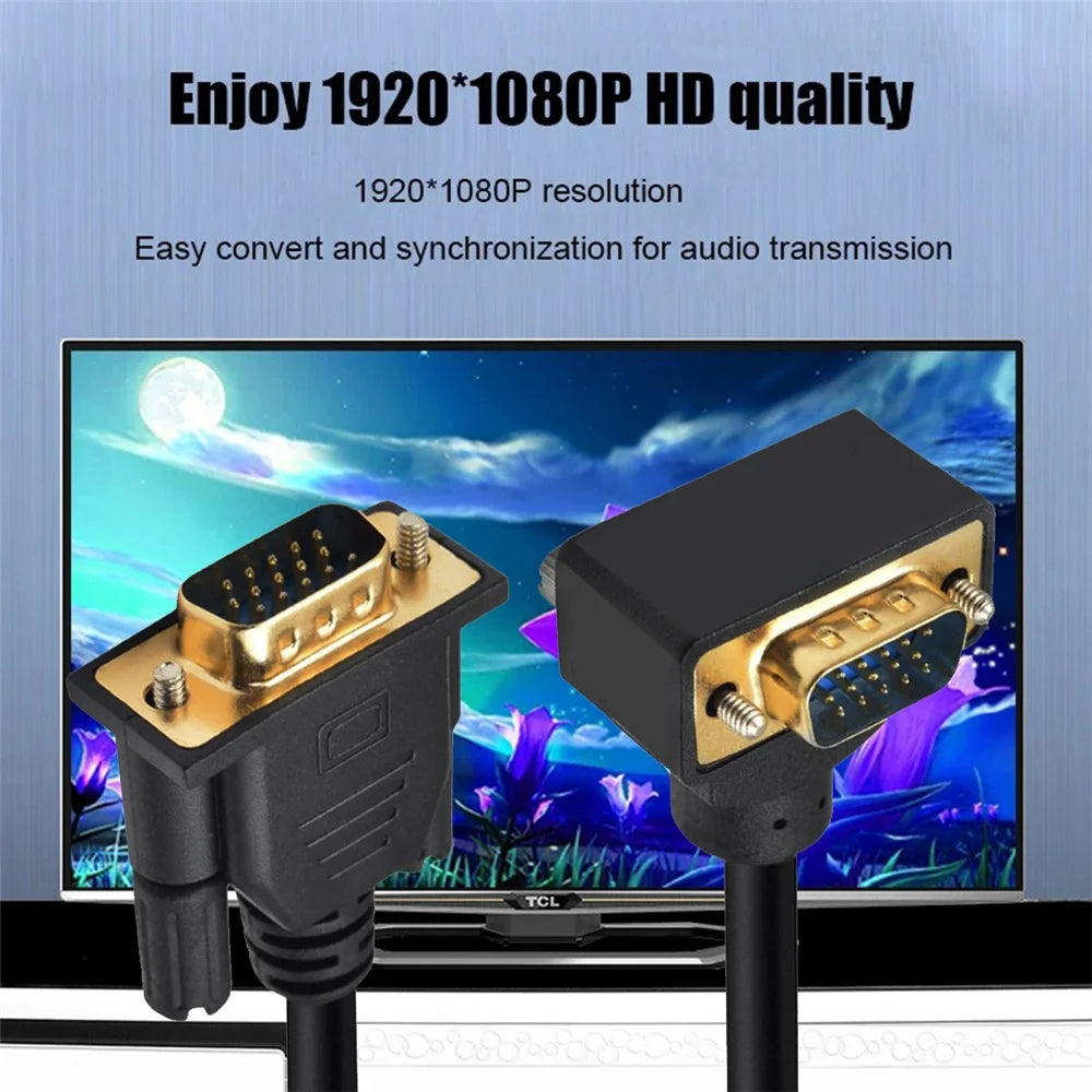 DB-007-DN-1.0M Down Angled VGA RGB Male to Straight Male Extension Cable 3COAX+6C for Monitor / Projector / Computer - 3