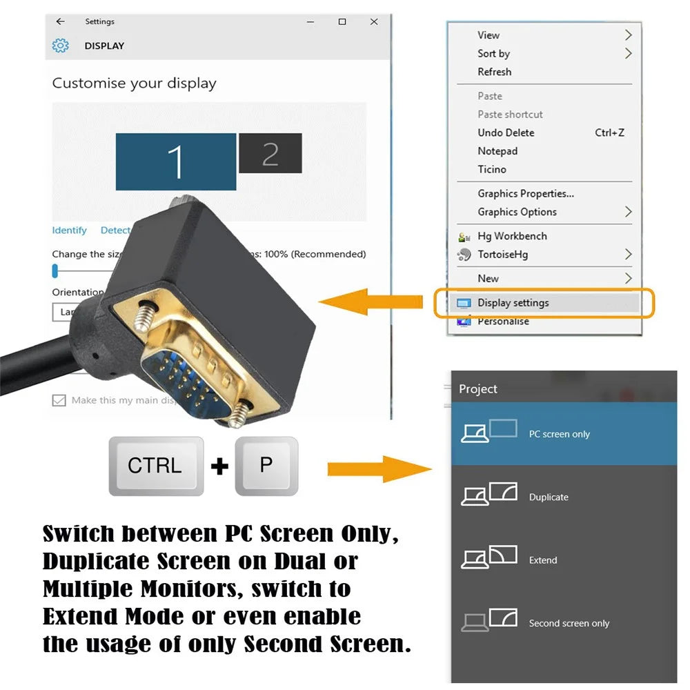 DB-007-DN-1.0M Down Angled VGA RGB Male to Straight Male Extension Cable 3COAX+6C for Monitor / Projector / Computer - 4
