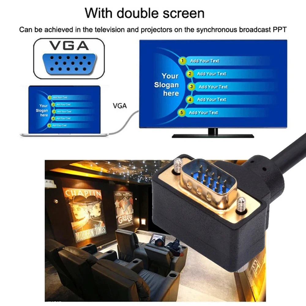 DB-007-DN-1.0M Down Angled VGA RGB Male to Straight Male Extension Cable 3COAX+6C for Monitor / Projector / Computer - 6