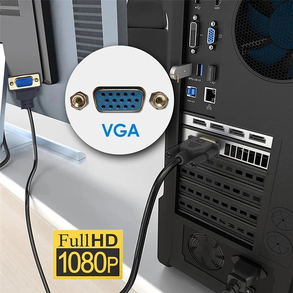 DB-007-DN-1.0M Down Angled VGA RGB Male to Straight Male Extension Cable 3COAX+6C for Monitor / Projector / Computer - 7