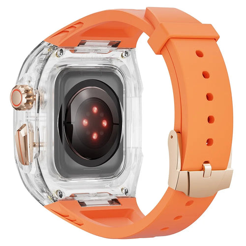 For Apple Watch Series 7 / 8 / 9 45mm / Watch Ultra 2 / Ultra 49mm TPU Watch Band with PC Case - Orange / Transparent - 1