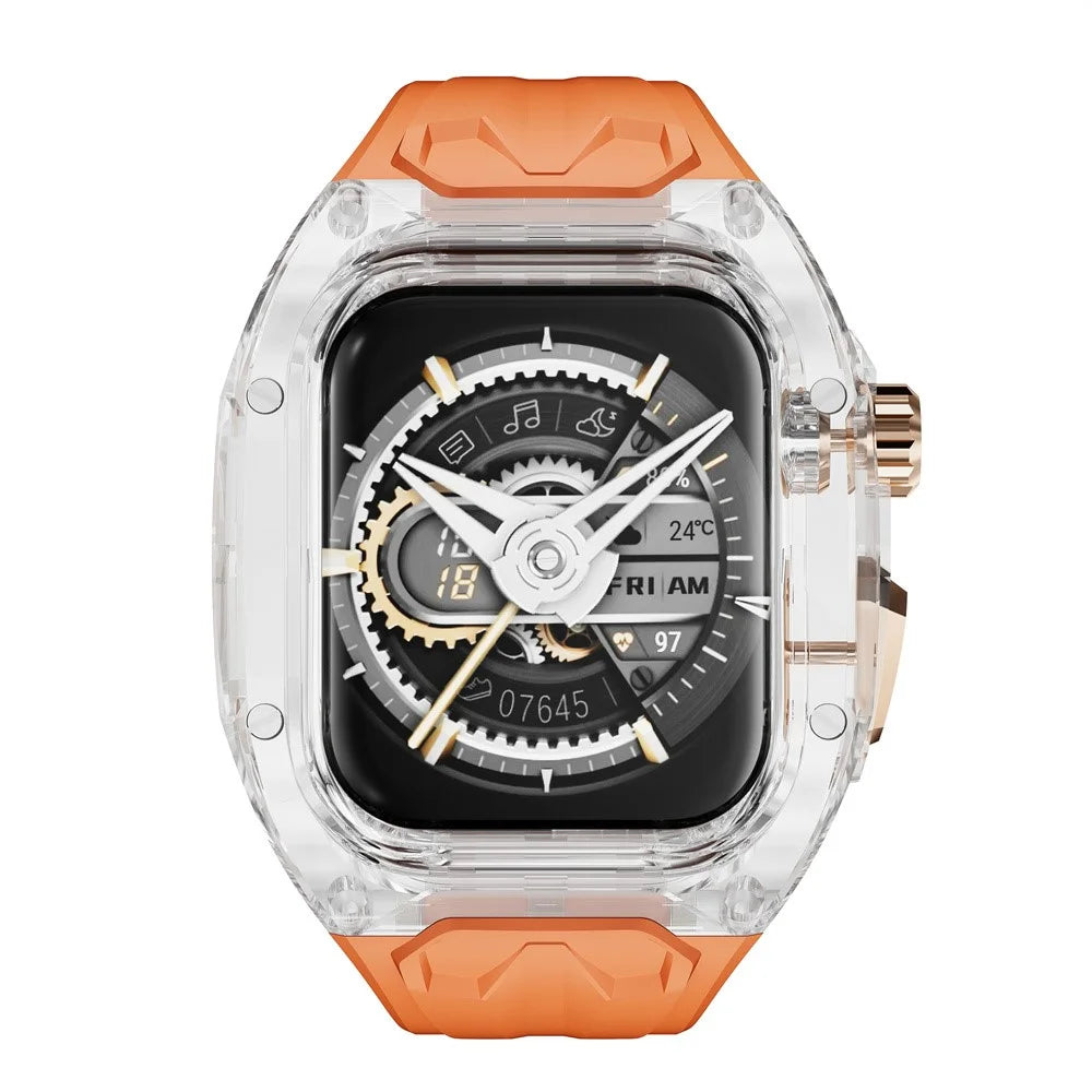 For Apple Watch Series 7 / 8 / 9 45mm / Watch Ultra 2 / Ultra 49mm TPU Watch Band with PC Case - Orange / Transparent - 3