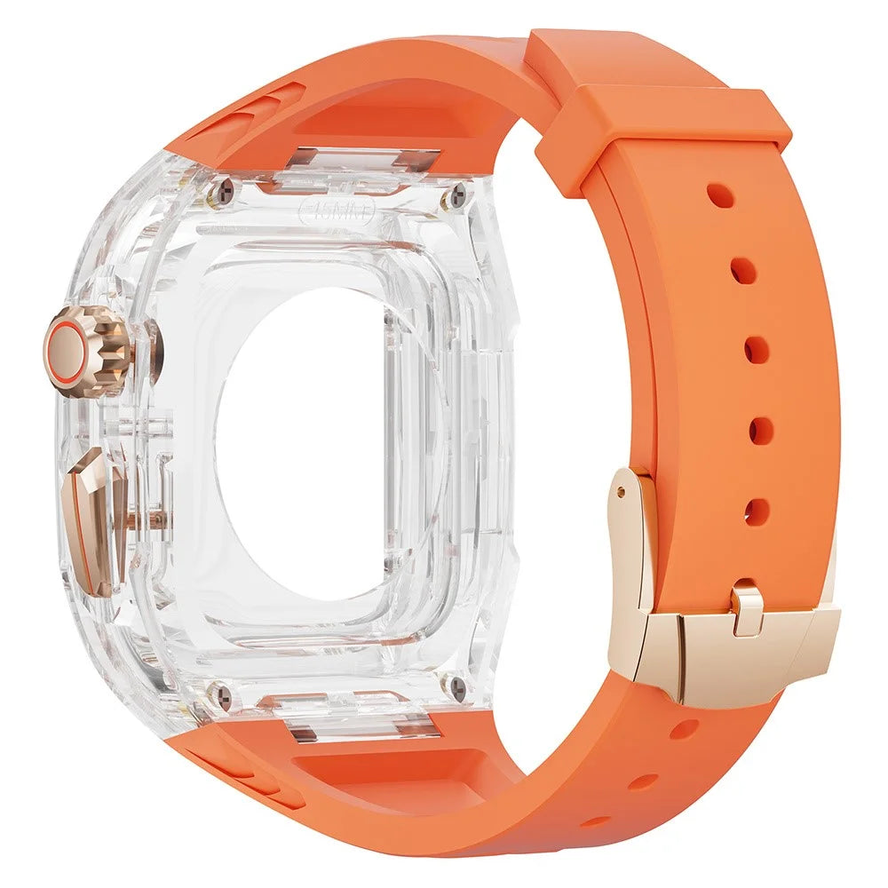 For Apple Watch Series 7 / 8 / 9 45mm / Watch Ultra 2 / Ultra 49mm TPU Watch Band with PC Case - Orange / Transparent - 4