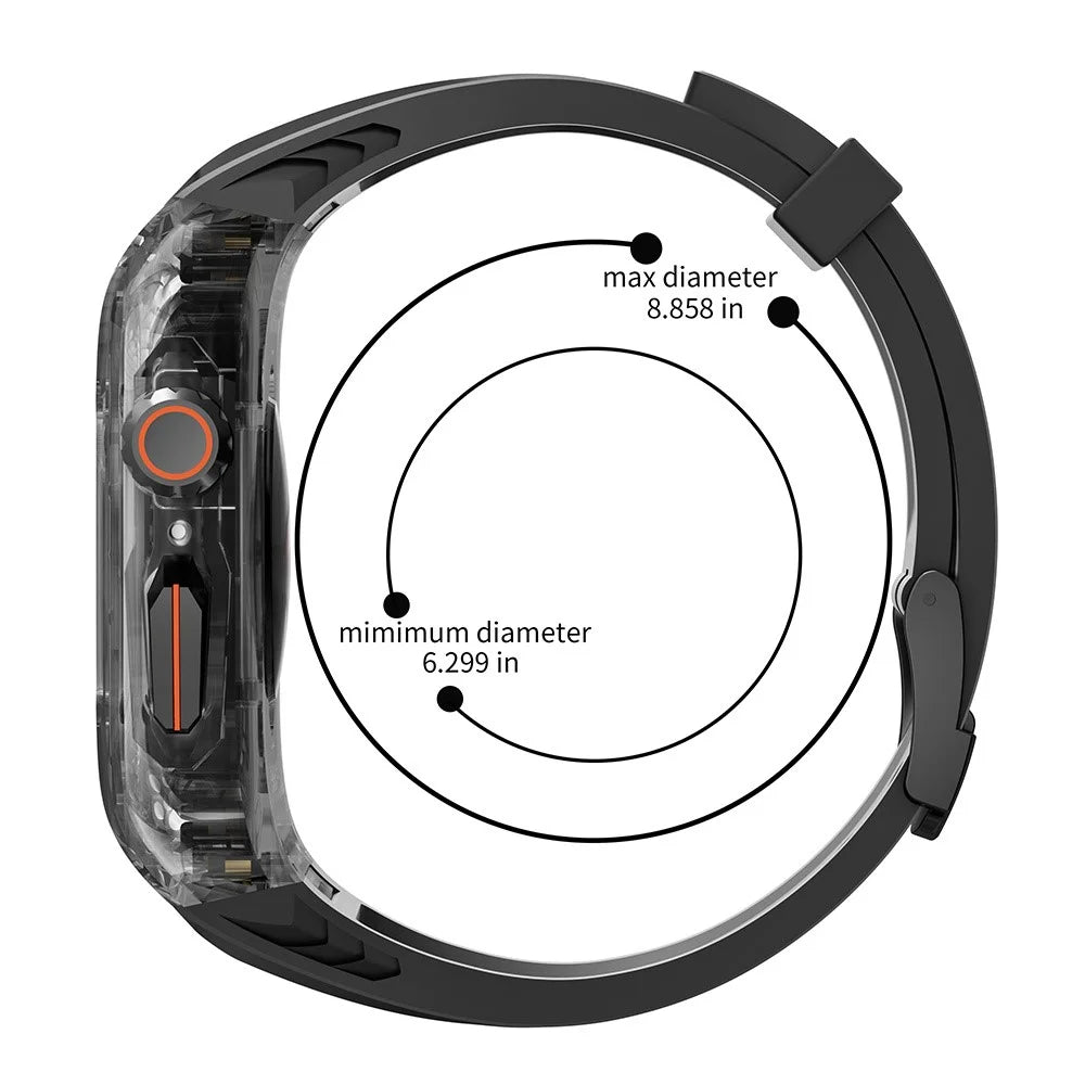 For Apple Watch Series 7 / 8 / 9 45mm / Watch Ultra 2 / Ultra 49mm TPU Watch Band with PC Case - Orange / Transparent - 7