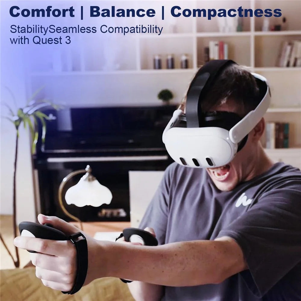 For Meta Quest 3 9-Piece Accessory Kit Head Strap Lens Hood Eye Mask Silicone Controller Covers Set - Black - 3