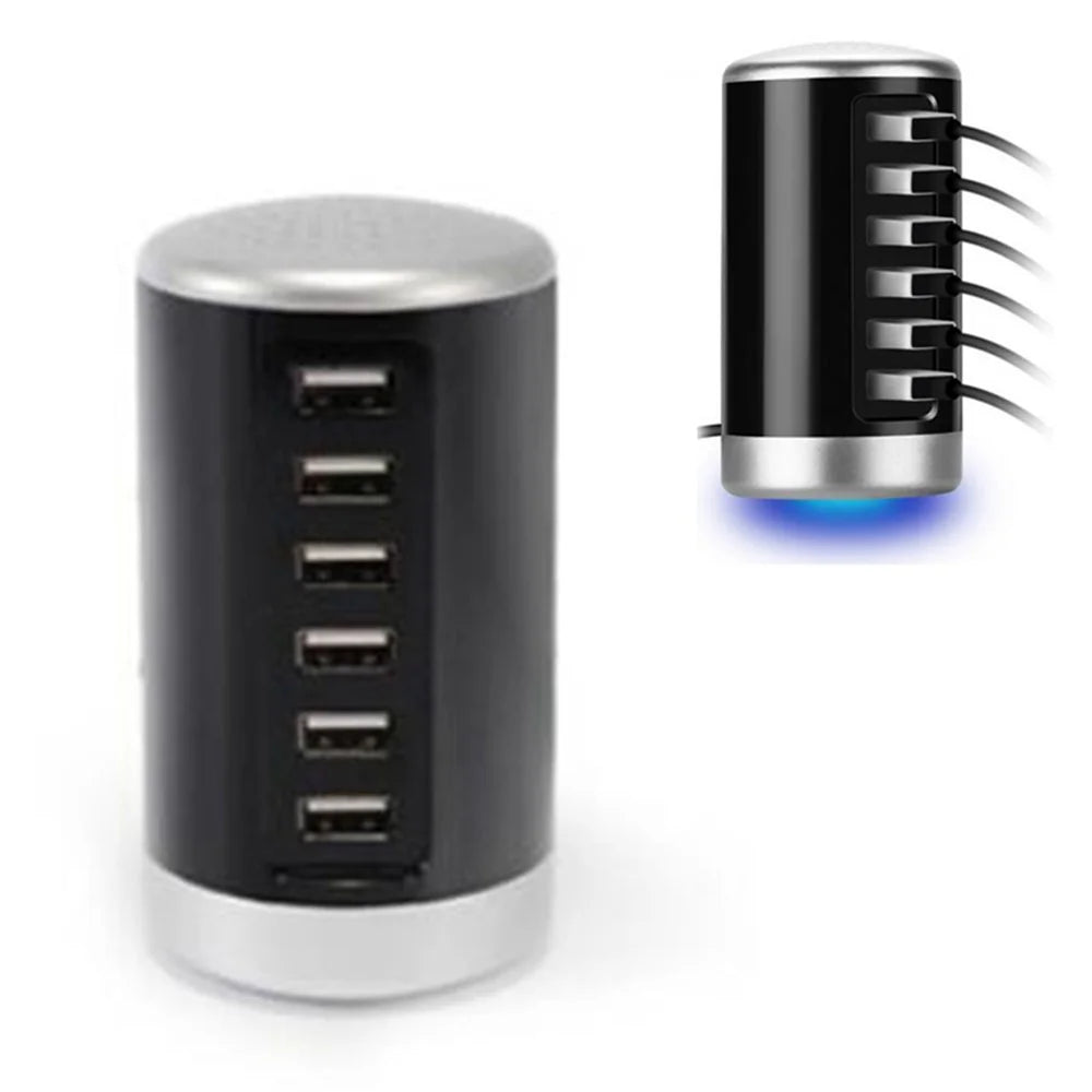 Cylinder Shape 6 Ports Desktop Charging Station USB Hub Wall Charger - Black - 1