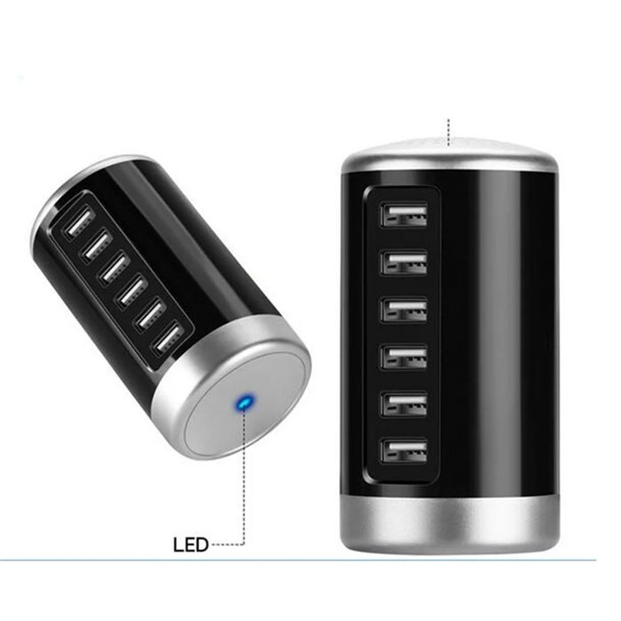 Cylinder Shape 6 Ports Desktop Charging Station USB Hub Wall Charger - Black - 3