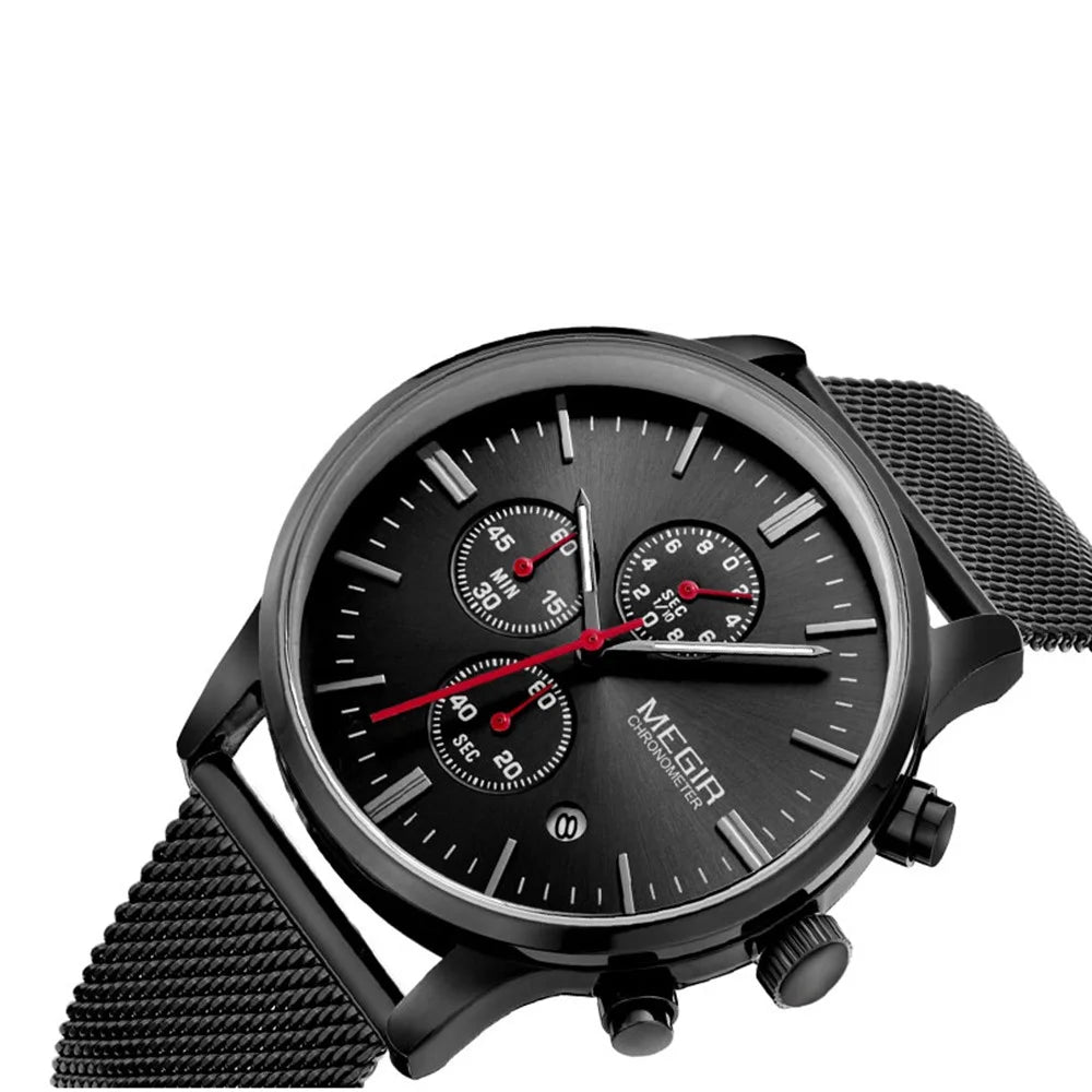 MEGIR Waterproof Men Sports Quartz Wrist Watch Steel Band - 3