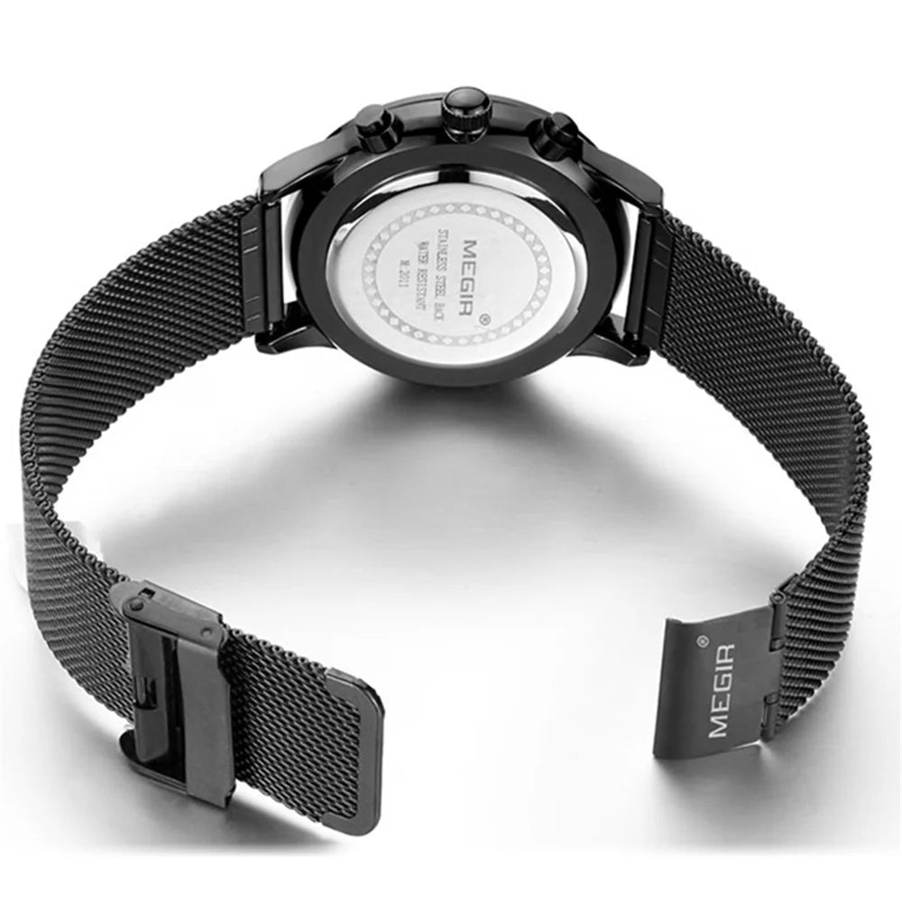 MEGIR Waterproof Men Sports Quartz Wrist Watch Steel Band - 5