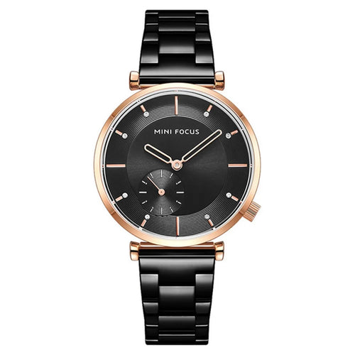 MINI FOCUS 0333L Fashionable Waterproof Women's Watch Luxurious Rhinestone Decor Watch Wrist Band - Black - 1